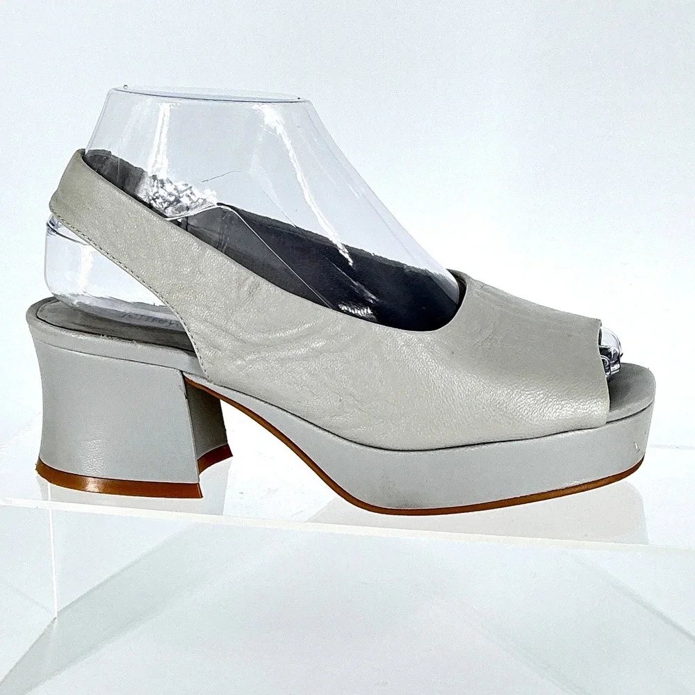 Jeffrey Campbell Size 6.5 Gray Leather Slingback Extendo Platform Heels Sandals